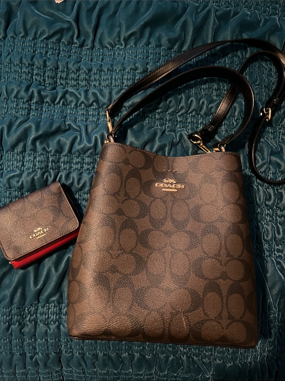Coach Brown Signature Monogram Crossbody Bag with Black Strap - Picture 1 of 1